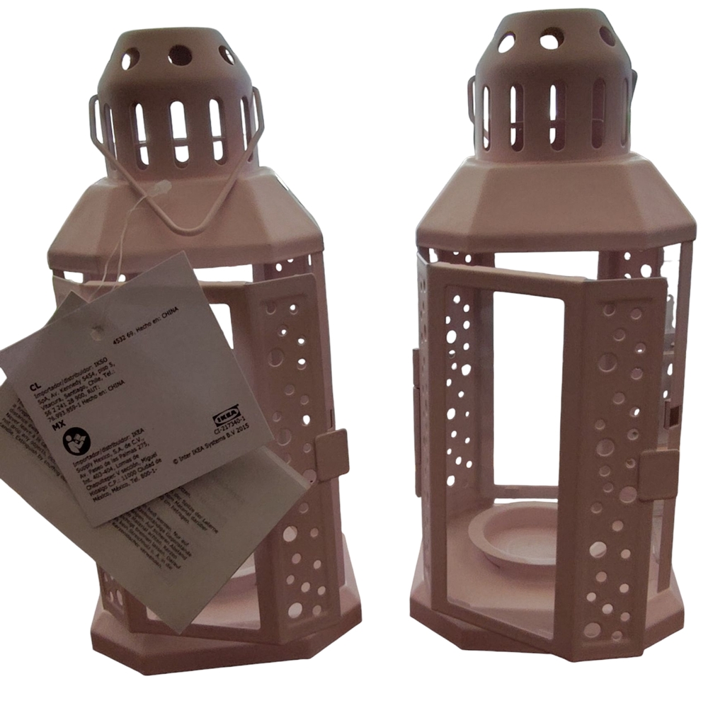 IKEA Enrum Elegant Indoor/Outdoor 9" Pink Tealight Lantern Set Of 2